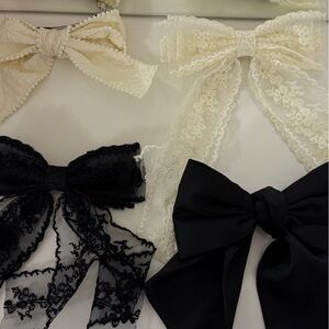 Elegant Black and Cream Lace Hair Bows bundle